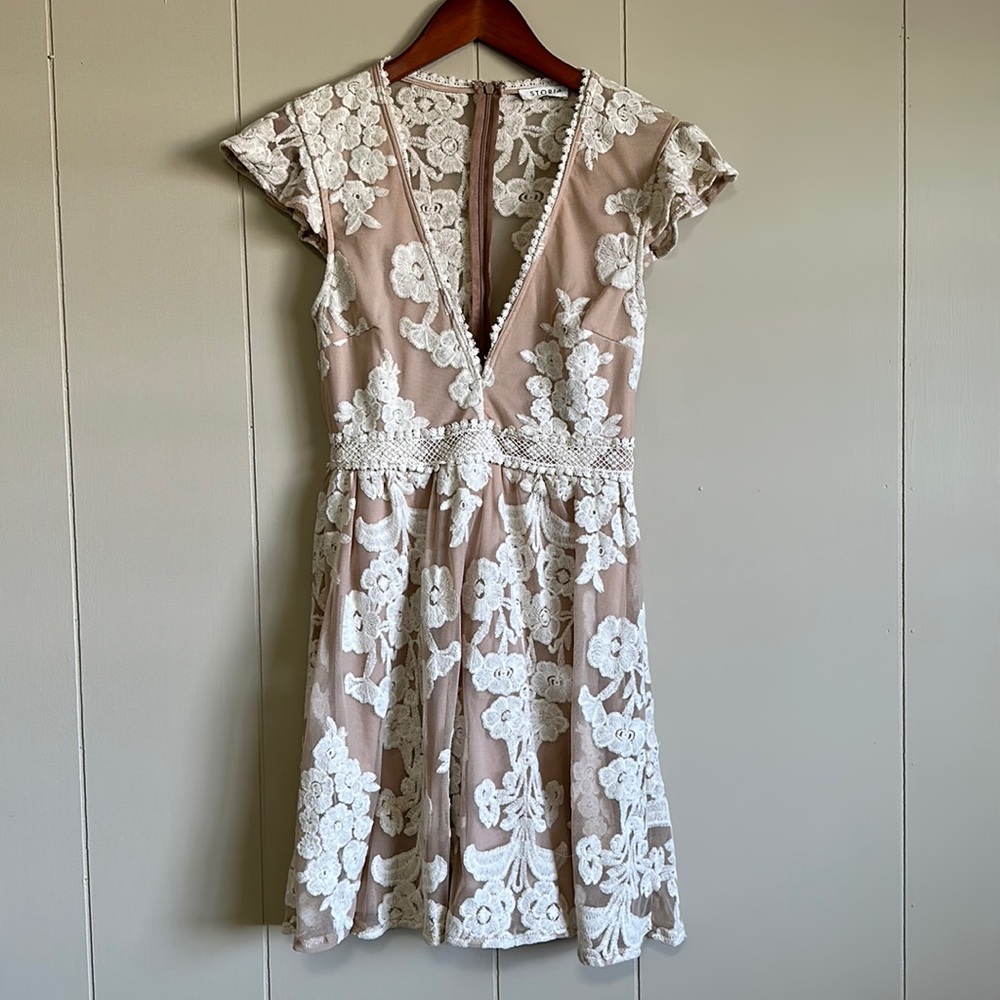 Nude and Cream Lace Embroidered Dress